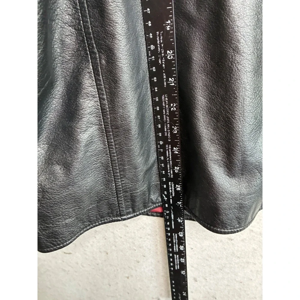 Colebrook & Co Black Leather Jacket Mens XL Button Front Burgundy Lining 8215